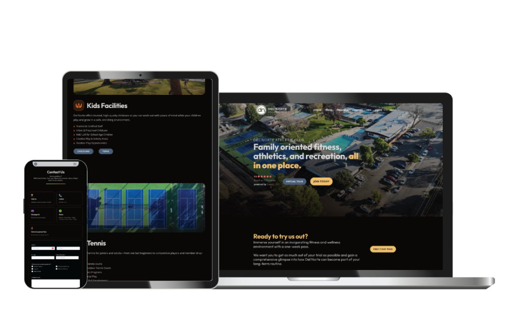 Del Norte Athletic Club website shown on laptop and mobile devices